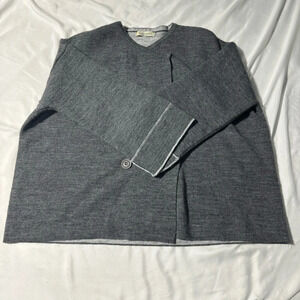 Cocogio Wool Blend Cardigan  Sweater Relax Fit cropped Button Up Grey Size Large